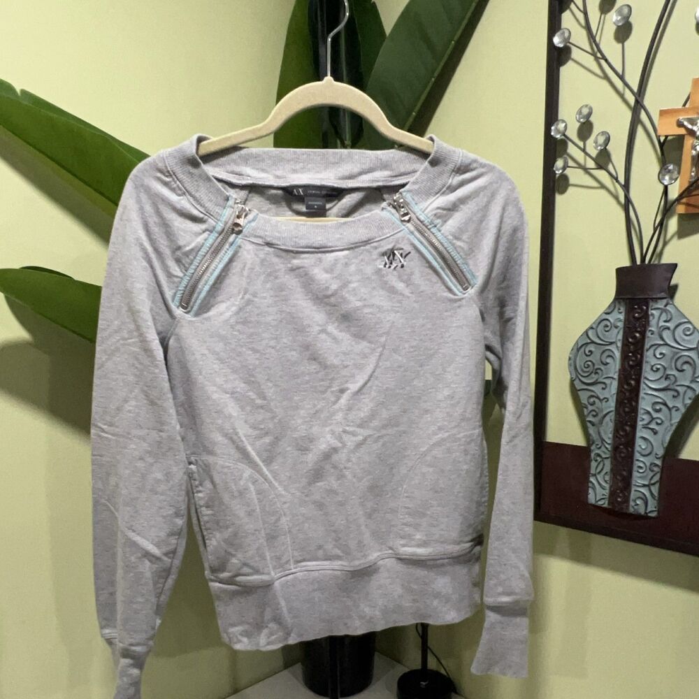 Armani Exchange Sweatshirt Grey M Zipper Graphic Print Back City Names